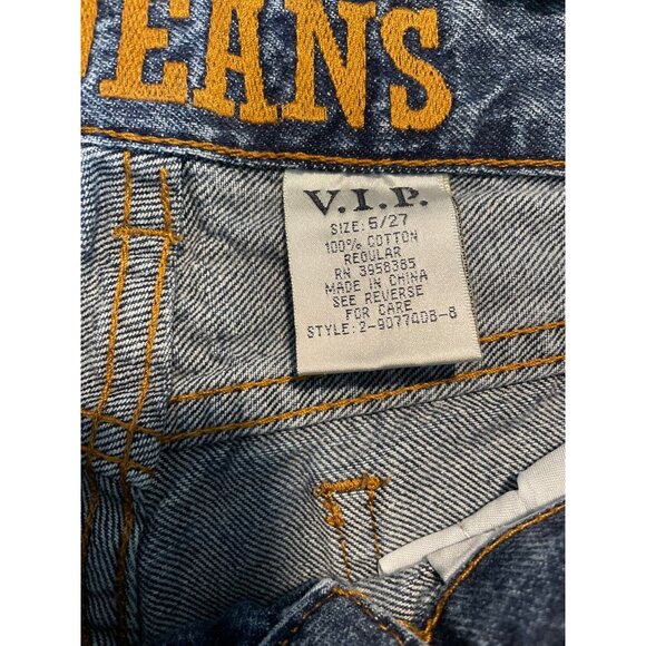 Vintage VIP Jeans Wide-Leg Denim Size 5/25 Blue Wash Retro Style Hemmed Short - Picture 6 of 6